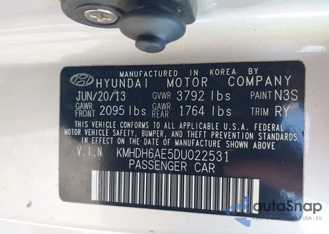 2013 Hyundai Elantra Gs z USA, uszkodzony, nr VIN KMHDH6AE5DU022531